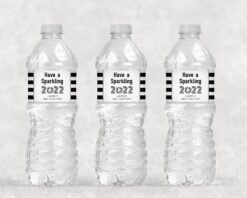 New Year's Water Bottle Decorative Labels - Sparkling Silver and Black Set of 10